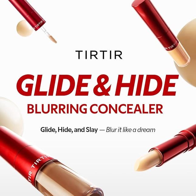 TIRTIR Glide&Hide Blurring Concealer - Creamy texture, Conceals dark circles and wrinkles, Dual formula (liquid tip & balm stick), Long-lasting wear, Korean Makeup, #6.8C, 0.28 Oz