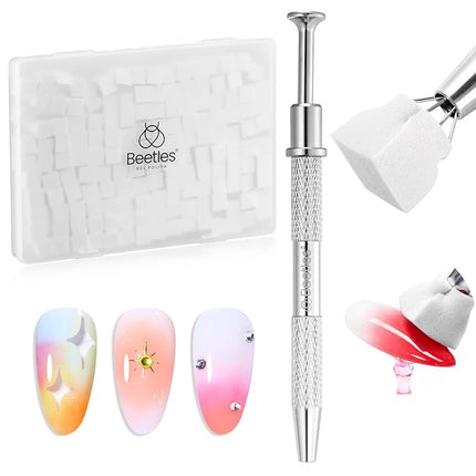 Beetles 150Pcs Soft Nail Sponges for Ombre, White Nail Sponge with Grabbing Pen, Blooming Nails Art Brushes, Gradient Manicure DIY Tools, Professional Accessories Supplies for Home and Salon Use