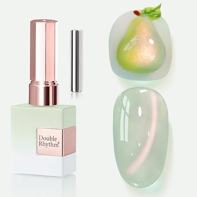 Double Rhythm 0.5 OZ Cat Eye Gel Polish with Magnet 15ML Holographic Glitter Shimmer Translucent Jelly Color Magnetic Nail Polish Salon DIY at Home (Light Green-MC1212)