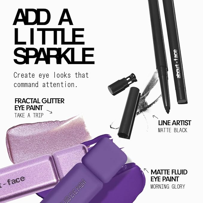 aboutface Fractal Glitter Eye Paint Take A Trip– Smudge-Proof, Long-Lasting Liquid Eyeshadow – Intense Sparkle with Mousse Texture – Vegan, Cruelty-Free – 0.13 oz (Lavender)