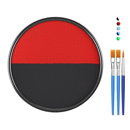 Black Red Face Body Paint Makeup Foundation 30 g, Water Activated Cream to Powder Face Body Paint Makeup for Halloween Costume Cosplay Theater Stage Dress-Up Makeup, Matte Finish, Non Toxic