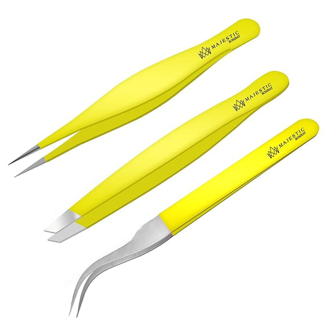Surgical Tweezers for Ingrown Hair - Precision Sharp Needle Nose Pointed Tweezers for Splinters, Ticks & Glass Removal - Best for Eyebrow Hair, Facial Hair Removal (Triple Yellow)