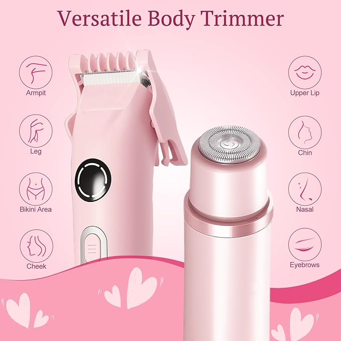 Dermave Bikini Shaver, 4-in-1 Bikini Trimmer for Women, Electric Razors with Dual Heads, Cordless Body Hair Trimmer, Rechargeable Pubic Hair Trimmer for Legs Body Facial Hair, Ceramic Blade
