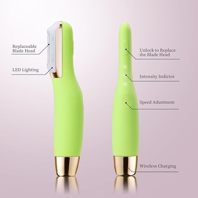 Sonic Dermaplane Razor for Women Face, Dermaplaning Tool for Face, Sonic Edge Technology, Facial Hair Removal for Women, Peach Fuzz with 8 Replaceable Blades(Green)