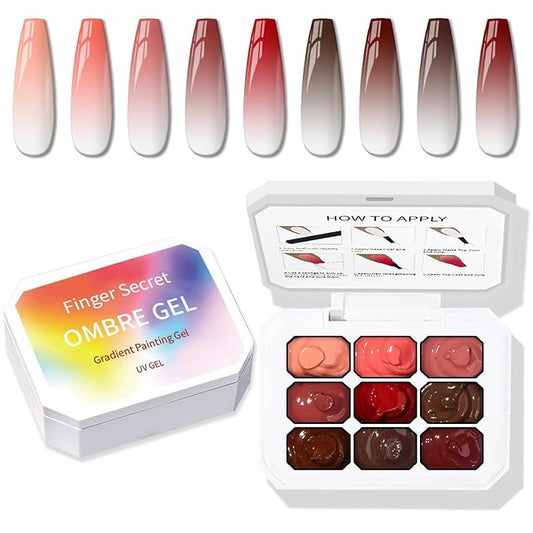 Sponge Pat Paint Nail Gel, 9 Colors Ombre Nails Gradient Gel Nail Blush Blooming Aura Nails Drawing Stripper Floral Painting Nail Art, No Wipe, UV/LED Curing (9 Colors E)