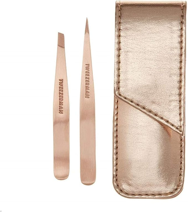 Tweezerman Rose Gold Petite Point and Slant Set with Travel Case