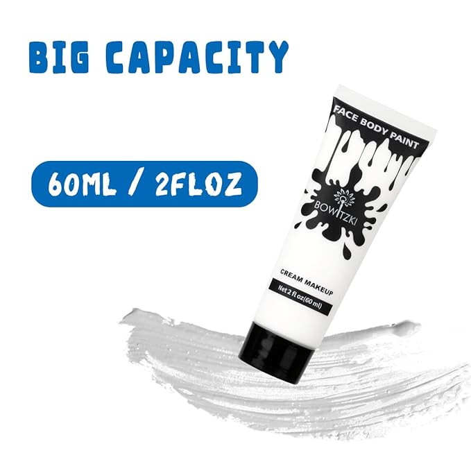 Bowitzki Face and Body Paint 2oz Cream Makeup 60ml Water Based Face Painting Special Effects For Adults Children Kids Halloween Christmas Party Stage Cosplay (White)