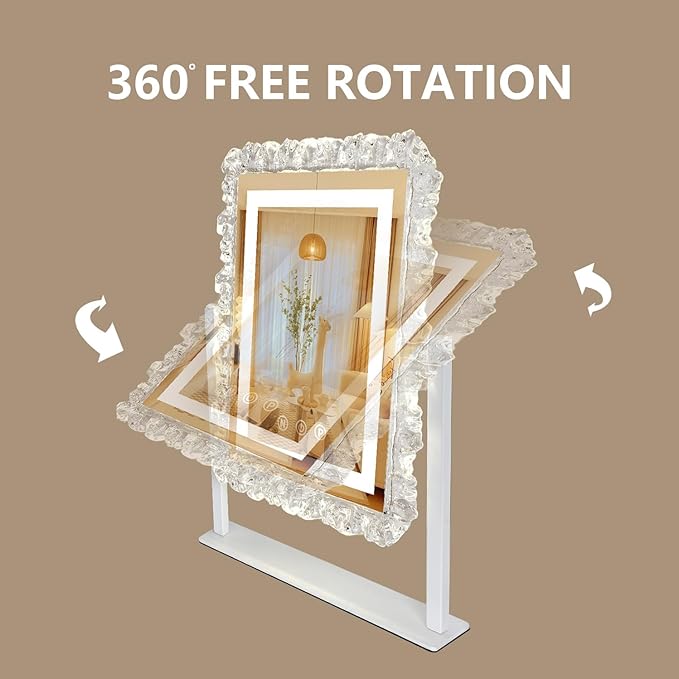 Lighted led Makeup Mirror Hollywood Mirror Vanity Makeup Mirror with Lights Smart Touch Control 3-Gear Dimable Light 360°Rotation (12in. White)