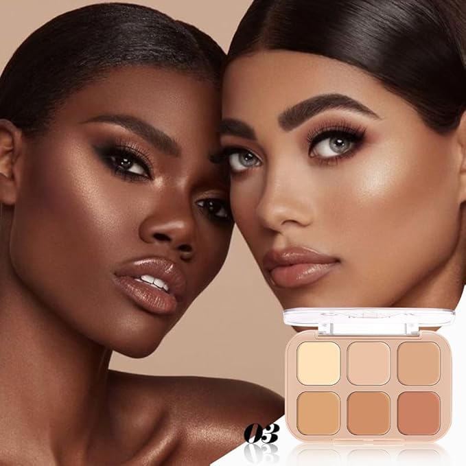 evpct 6 Colors Concealers Full Coverage Cream Contour Palette with Brush for Older Women, Under Eye Color Corrector Tri Color Pot Concealer Palette for Dark Circles Mature Skin Makeup, Waterproof, A3