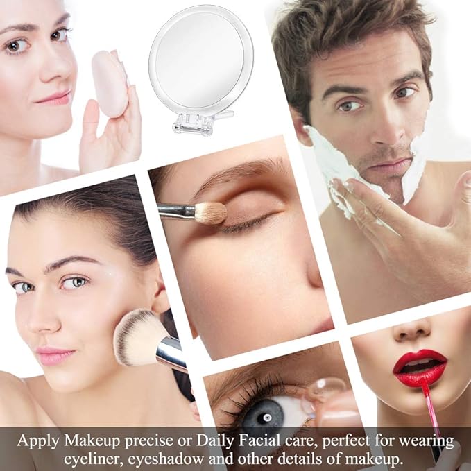 Double Sided Hand Held Mirror - 1X & 7X Magnifying Handheld Makeup Mirror with Adjustable Folding Handle, Portable, Transparent & Round (6")