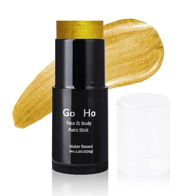 Go Ho Metallic Gold Face Body Paint Stick,Washable Face Paint Eye Black,Non-toxic Cream Metallic Finish Gold Body Paint for Halloween Cosplay SFX Makeup