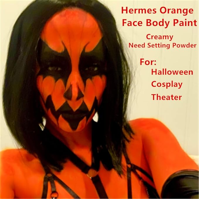 Go Ho Cream-Blendable Hermes Orange Face Paint Stick (1.06 oz),Full-coverage Hermes Orange Body Paint for Adults Children Halloween Cosplay SFX Makeup,Waterproof Eye Black Stick