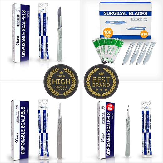 Disposable #15 Scalpel Blades, Sterile Pack of 20 Dermaplaning Blades with Plastic Scalpel Handle, Surgical Knife Scalpel for School Science, High Carbon Steel Dermablade Surgical Blades