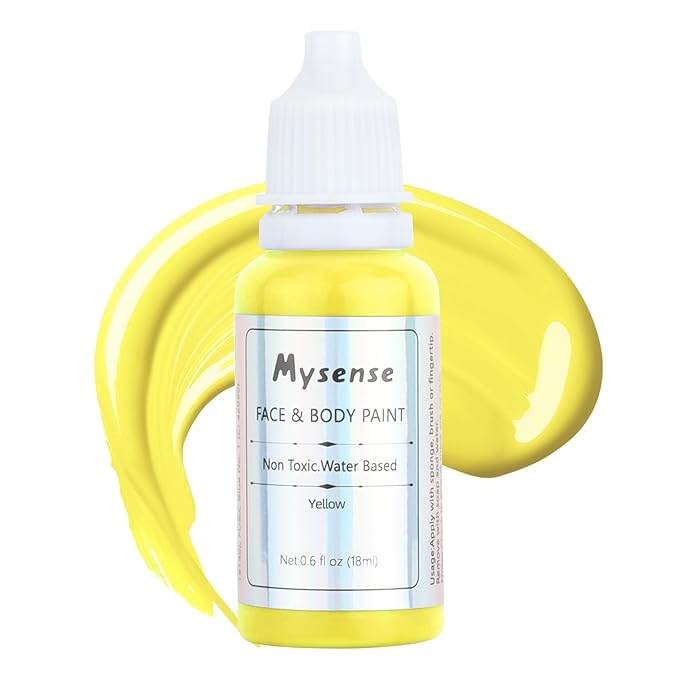 Mysense Yellow Face Body Paint,Water Based Washable Face Paint,Non-toxic Cream Body Paint for Adults and Children,Yellow Facepaint for Halloween Lion Tiger Cosplay Makeup,0.6oz