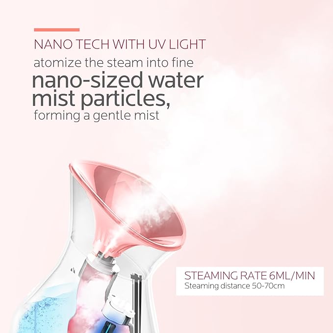 Colorfarm Facial Steamer Nano Ionic: Face Steamer Deep Cleaning Unclogs Pores (Rose)