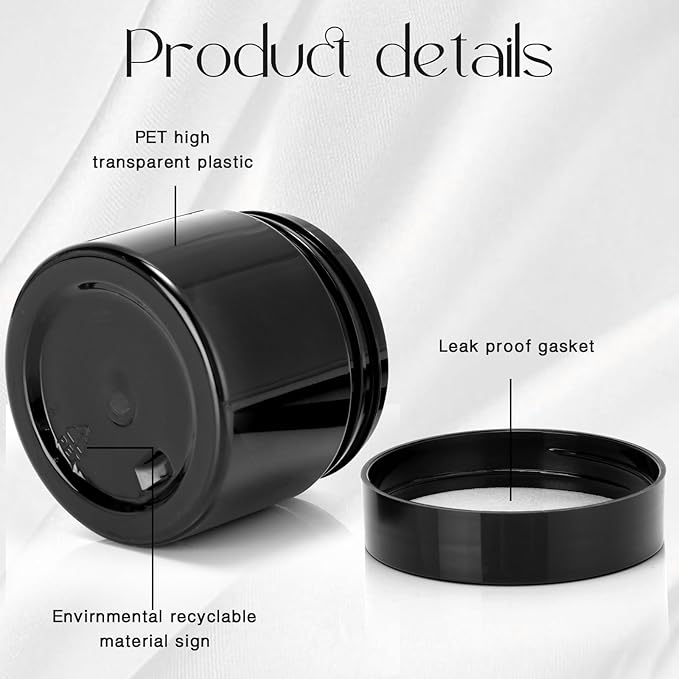 Patelai 4 Pieces Round Wide-mouth Leak Proof Plastic Container Jars with Lids for Travel Storage Makeup Beauty Products Face Creams Oils Salves Ointments DIY Making(2 Ounce,Pure Black)