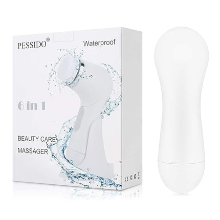 Facial Cleansing Brush, Waterproof Spin Face Brush Set with Holder and 6 Brush Heads, Gentle Exfoliating, Deep Cleansing, Massaging and Removing Blackhead for Women and Men (White)