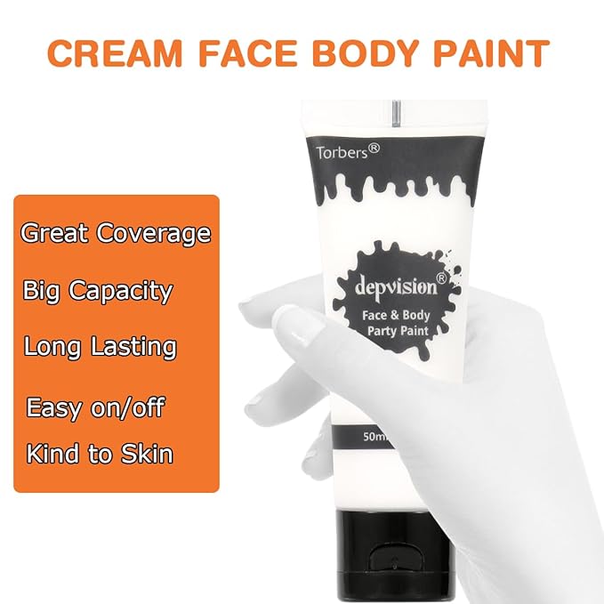 Depvision Face and Body Paint 1.7oz Cream Makeup 50ml Water Based Face Painting Special Effects For Adults Children Kids Halloween Christmas Party Stage Cosplay (White)