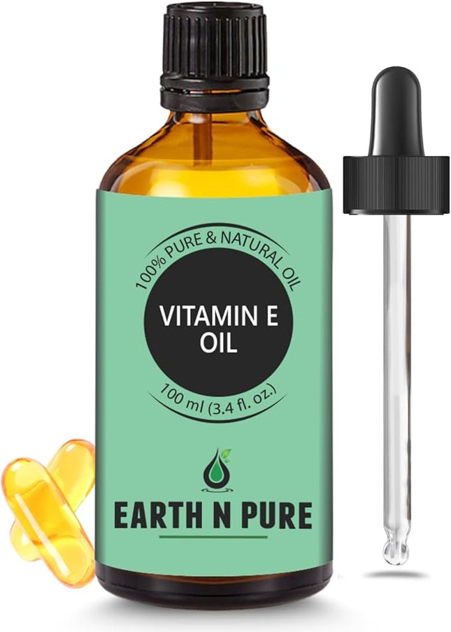 Earth N Pure Vitamin E Oil Therapeutic Grade for Skin, Hair and Nails with Glass Dropper - 100 ml
