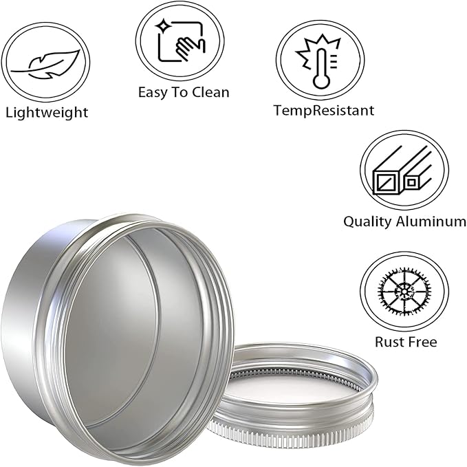 20 Pcs 2 Ounce Aluminum Tin Jar, 60 ML Refillable Tin Container, with Screw Lid, for Storing Spices, Candies, Candles, Silver