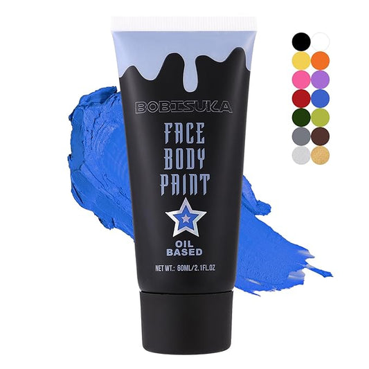 BOBISUKA Blue Face Body Paint, Oil-based Cream Painting Kit, Blendable Facepaint for Halloween Avatar Smurf Mystique Cosplay, Costume, Parties, Stage, Theater, SFX Special Effect Makeup（2.1 Fl.oz）