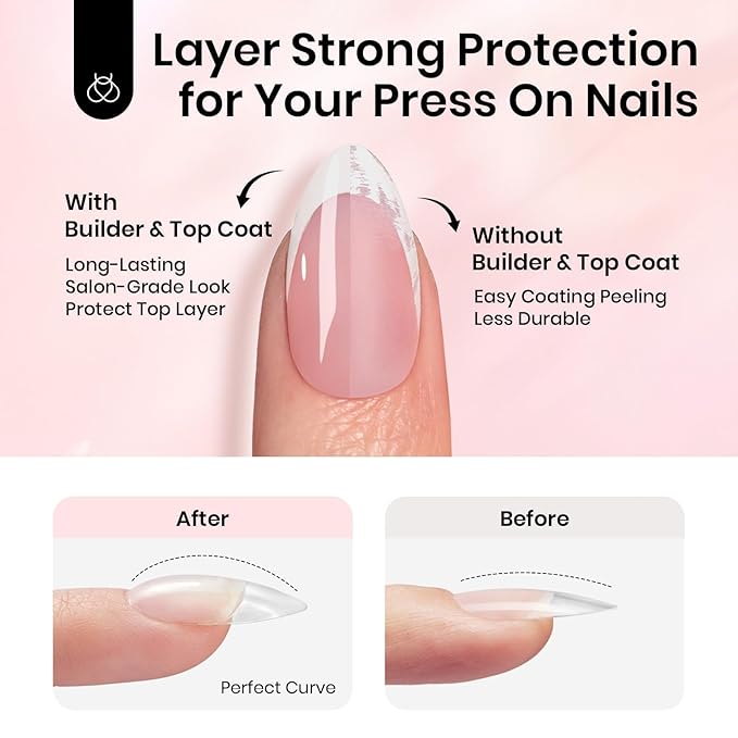 Beetles 4Pcs HEMA-Free Nail Extension Kit, 15ml Gel Nail Glue, No Wipe Top Coat, Builder Nail Gel & Liner Brush, Long Lasting for Clear Press-On Nails, DIY Home Gift for Women, U V Light Required