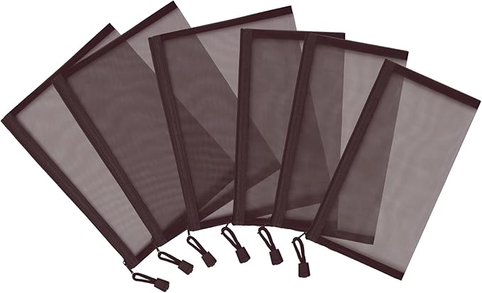 12 Pieces Zipper Nylon Mesh Pouch, Mesh Cosmetic Bags Makeup Bags Pencil Case, Multipurpose Travel Bags for Cosmetic School Office Supplies and Travel Accessories (Coffee, A5)