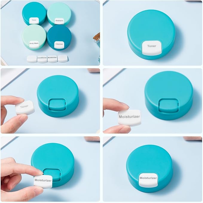 Gemice Travel Containers for Toiletries, Magnetic Travel Containers, TSA Approved Cream Jars with Toiletry Bag, Leak-proof Small 1oz Capsules Set with Multiple Labels for Organization (4 Pack)