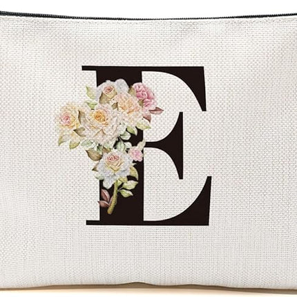 Personalized Makeup Bag, Initial Letter E Makeup Bag for Women Rose Monogram Cosmetic Bags Toiletry Pouch, Monogrammed Gifts for Women Mom Grandma Sister Friends Thanksgiving Christmas Birthday Gift