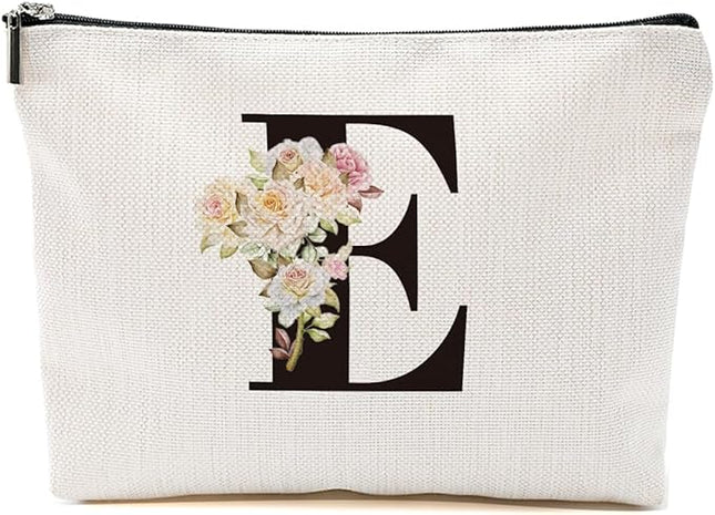 Personalized Makeup Bag, Initial Letter E Makeup Bag for Women Rose Monogram Cosmetic Bags Toiletry Pouch, Monogrammed Gifts for Women Mom Grandma Sister Friends Thanksgiving Christmas Birthday Gift