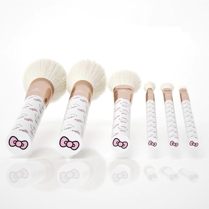 Impressions Vanity Hello Kitty Supercute Signature 6 PCs Makeup Brush Set, Super Cute Soft Makeup Brushes for Foundation, Face Powder, Make up Blending, Eye Shadow, and Liner Application (White)