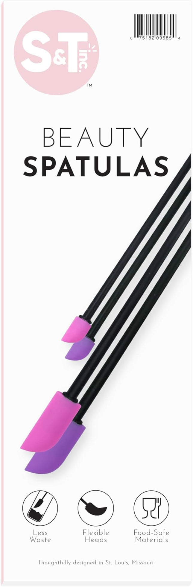 S&T INC. Makeup Spatula, Large and Mini Silicone Spatula Set for Cosmetics, Shampoo, Hair Care, and Skin Care Products, 4 Piece Set, Pink/Purple
