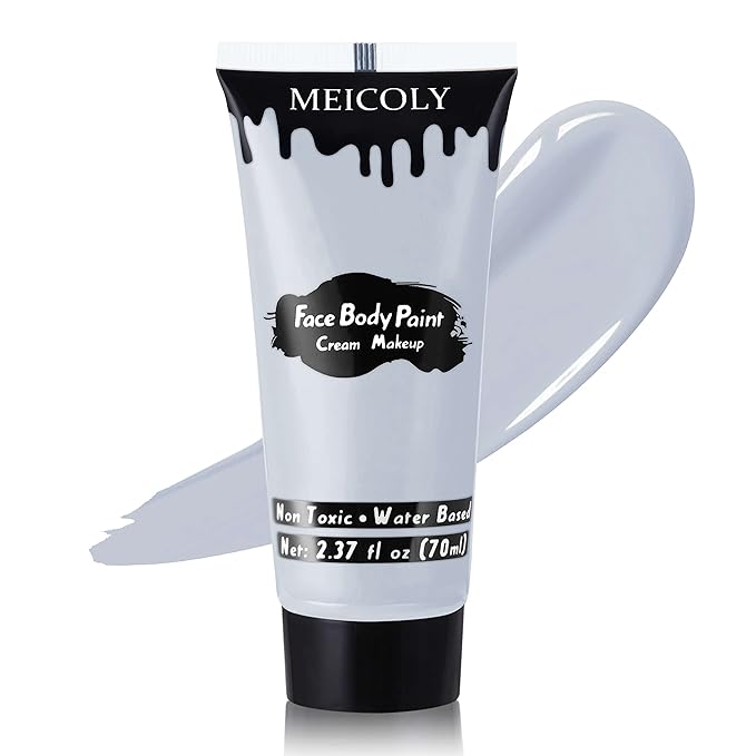 MEICOLY Light Grey Cream Face Body Paint,2.37Oz Large Tube Face Paint Zombie Makeup for Adults and Kids,Professional Face Painting for Halloween SFX Grayscale Homestuck Cosplay Makeup