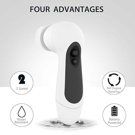Waterproof Facial Cleansing Spin Brush Set with 5 Exfoliating Brush Heads - Electric Face Scrubber Cleanser Brush by CLSEVXY - Face Brush for Gentle Exfoliation and Deep Scrubbing