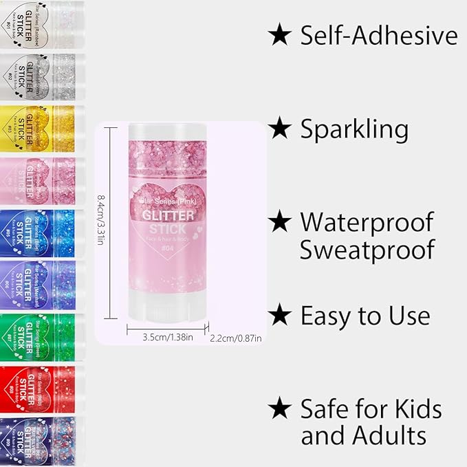 Mysense Pink Body Glitter Stick,Face Hair Glitter Makeup,Sparkling Mermaid Sequins Chunky Glitter Face Paint,Singer Concert Outfit Festival Rave Accessories for Women and Kids