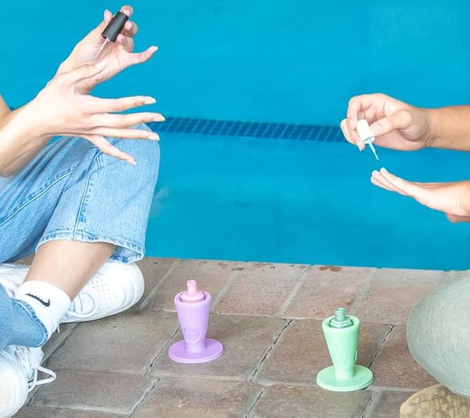 Tweexy Hinge Untippable Anti-Spill Nail Polish Holder | Smartgrip Suction Stand, Tilted for Fingernail Painting & Nail Art (Silver Sparkle)