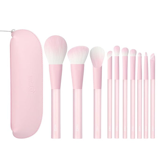 MSQ Make Up Brushes 10Pcs Powder Brushes Contour Brush Synthetic Hair Makeup Brush Set with Bag for Blending Stippling Highlighting Eyeshadow Eyeliner Concealer