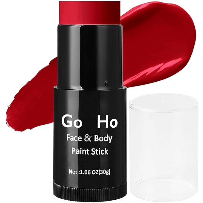 Go Ho Cream-Blendable Red Face Paint Stick (1.06 Oz),Full-coverage Red Body Paint Makeup for Adults Children Halloween Cosplay Clown Devil SFX Makeup,Waterproof Red Makeup Stick