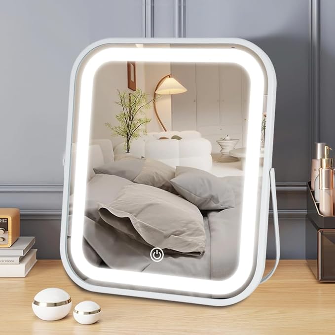 Lighted Vanity Mirror, Makeup Mirror with Lights, Dimmable Touch Screen, Portable Travel Mirror, Cosmetic Mirror with Lights for Makeup Desk ＆ Dressing Room