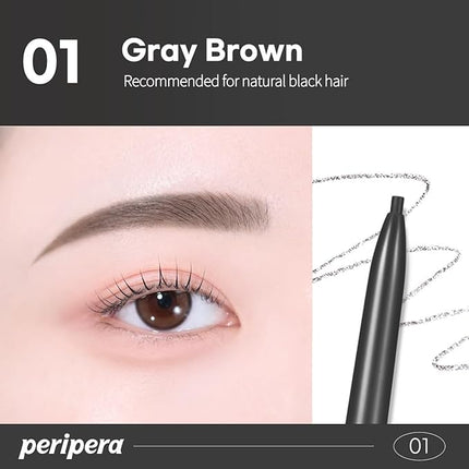 PERIPERA Speedy Skinny Brow (01 Gray Brown),1.5mm Precise Eyebrow Pencil, Dual-Sided Fine Tip Shades, Define Fills Brow Make up, K Beauty, Korean Make-up