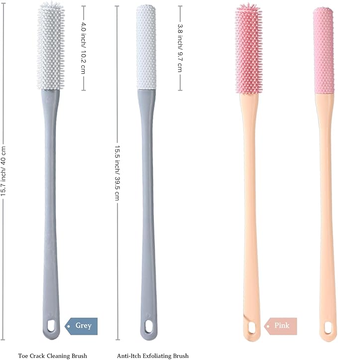 Toe Cleaning Brush with 15.7" Long Handle,Shower Foot Scrubber,No Bending, Ideal for Seniors, Expecting Mothers, Men & Women | Foot Scrubber & Anti-Itch Exfoliating Brush (2 Pack) (Pink)