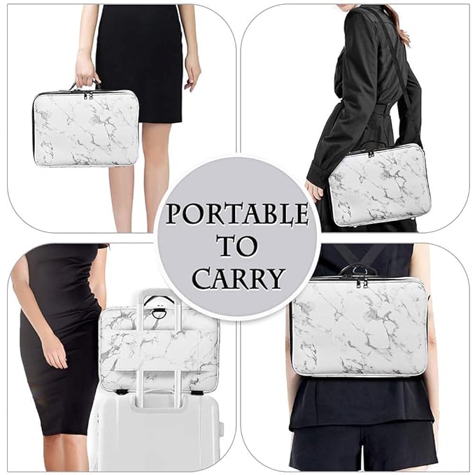 gzcz PU Leather Travel Makeup Case 16.2" Large Cosmetic Bag Organizer Professional Train Case with Adjustable Dividers and Shoulder Strap for Brushes Toiletry Jewelry Digital Accessories