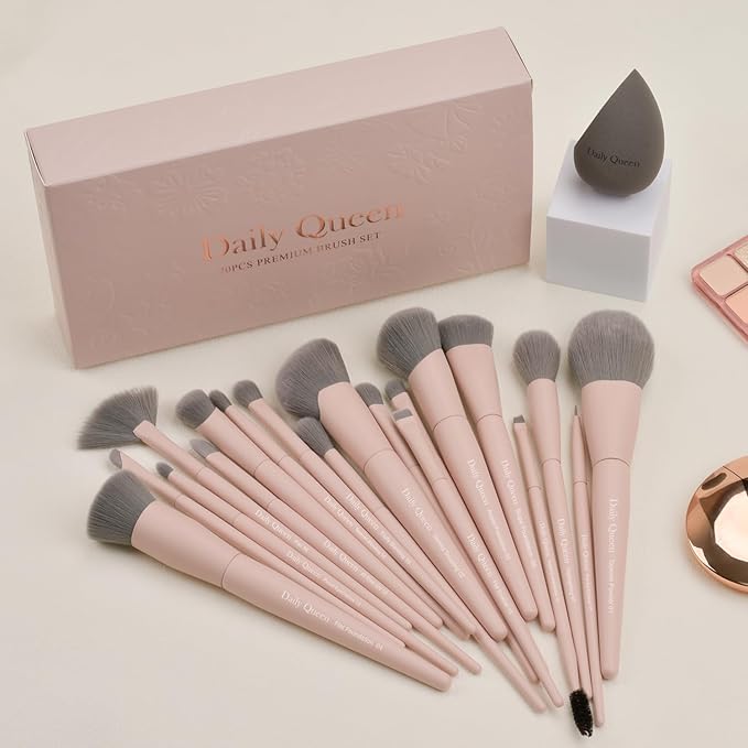 20pcs Pink Essential Makeup Brush Set Professional Powder Concealers Eye shadows Blush Eyeliner Eyebrow Contour Eye blending foundation kit (20pcs makeup brush set)