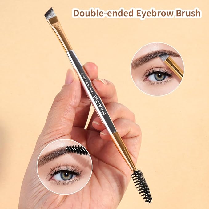 MAANGE 14-Piece Makeup Brush Set with Aluminum Ferrule- Premium Synthetic Makeup Brushes Kit Foundation Brush Eye Shadow for Beginners & Professionals(Gold and Silver)