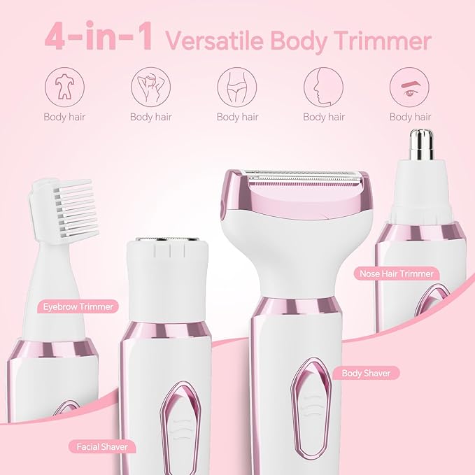 RUIM Electric Razors for Women, 4-in-1 Bikini Trimmer, Waterproof Electric Shaver for Women, Rechargeable Painless Pubic Hair Trimmer