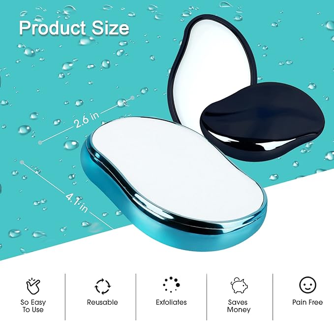2 Pcs Crystal Hair Eraser for Women and Men - Reusable Crystal Hair Remover - Portable Magic Painless Exfoliation Easter Basket Stuffers - Blue & Black