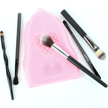 Makeup Brush Cleaner Mat Mitt Glove Silicone Cosmetic Cleaning Scrubber Tool for Face Brushes and Eye Brush Washing Pad Pink