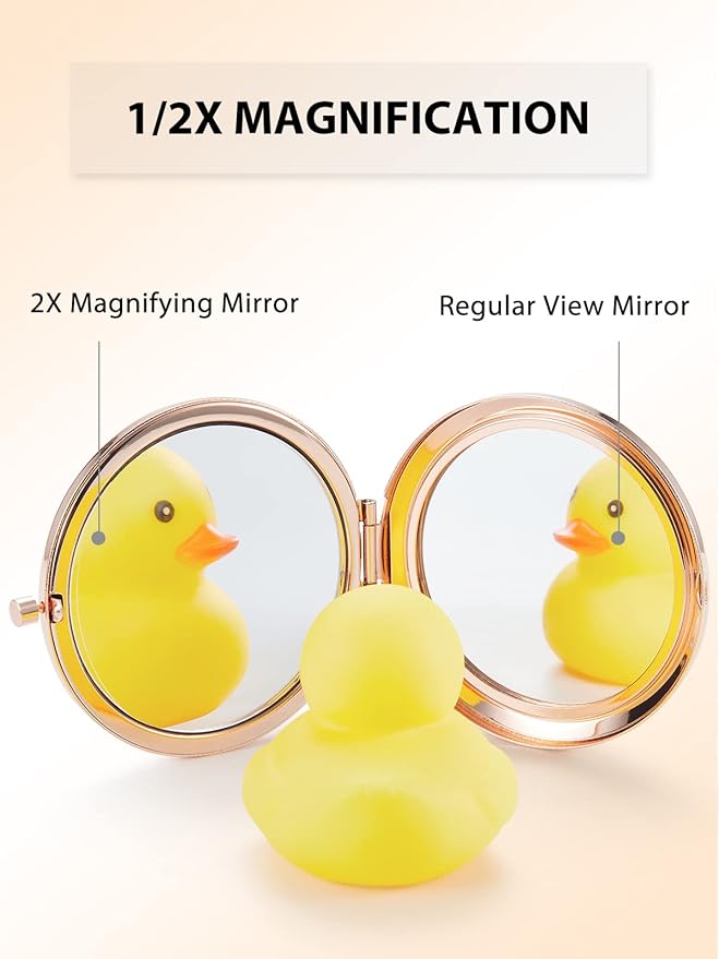 Compact Mirror Bulk, Pack of 12 Double-Sided 1X/2X Magnifying Metal Makeup Mirrors(Round, Rose Gold)