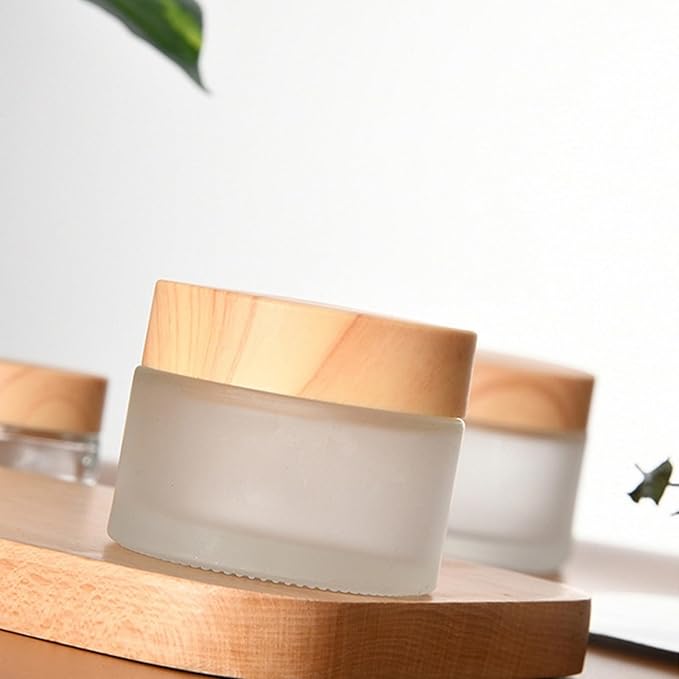 6pcs Glass Cosmetic Containers, Frosted Glass Bottle，Portable Cosmetic Container with lids，Reusable Small Empty Bottle for Lotion Cream Scrub（10ml）