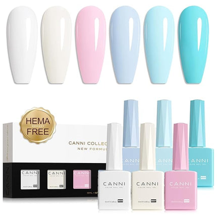 CANNI Gel Nail Polish Set – 6 Light Pastel Shades, 9ML Each, Including Blue, Mint, Green & Beige, HEMA-Free Soak-Off UV LED Gel for DIY or Salon Manicure